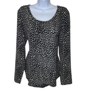 Michael Kors Women's Black and White Leopard Patterned Top Blouse Large